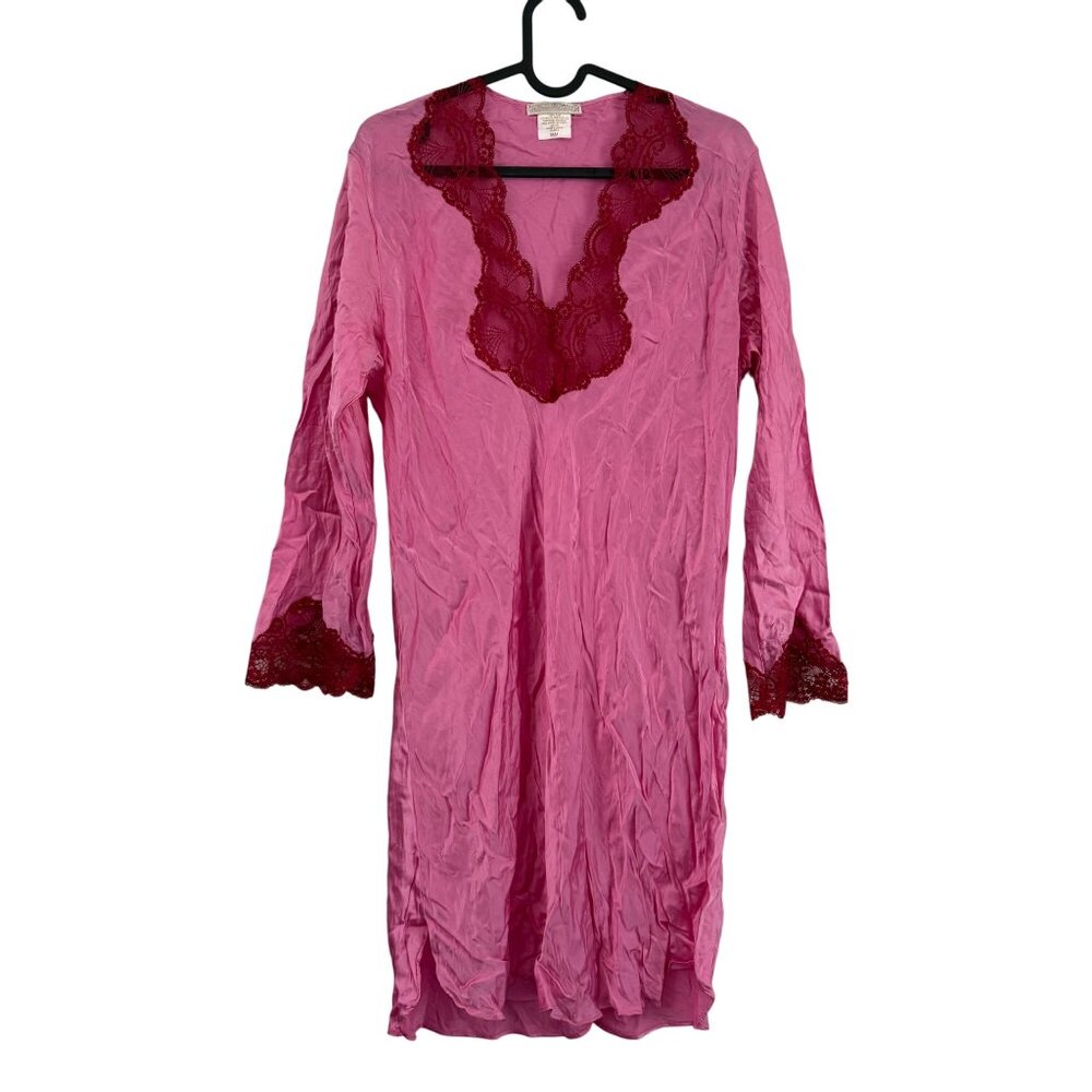 VTG Patricia Fieldwalker Adagio Silk Pink Satin Lace Trim Nightgown Women Medium